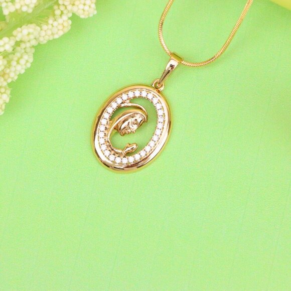 "Rose Gold Oval Pendant with Mother and Child Crystal Frame Design, XPPT1511 - Picture 11 of 13